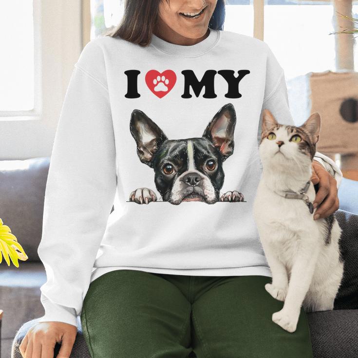 Boston Terrier I Heart My Dog Dog Lover Women Crewneck Sweatshirt, gift for family, gift for coworker