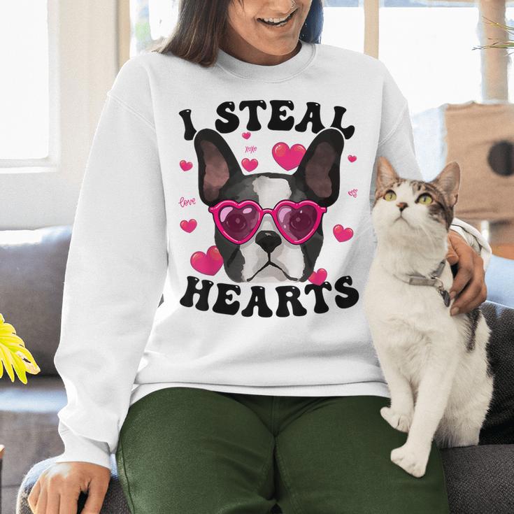 Boston Terrier Heart Glasses Girls Bostie Valentines Day Women Crewneck Sweatshirt, gift for family, gift for coworker