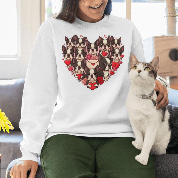 Boston Terrier Heart Valentine Boston Terrier Women Crewneck Sweatshirt, gift for family, gift for coworker