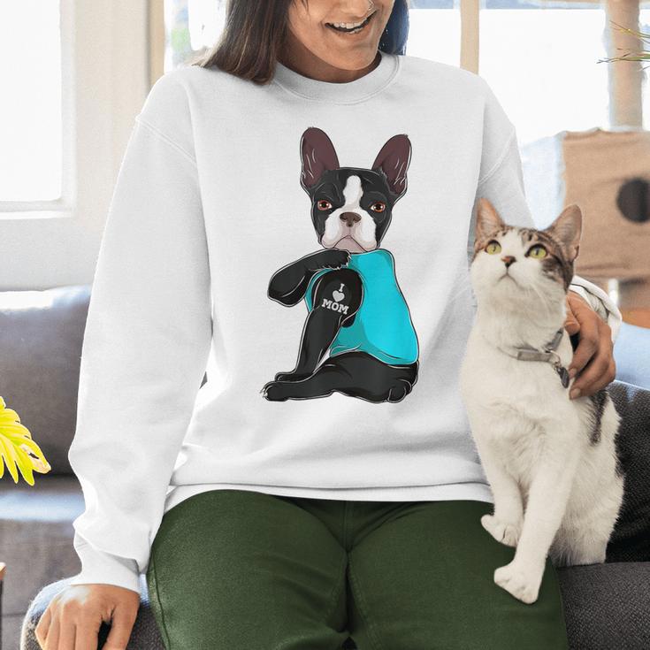 Boston Terrier I Love Mom Apparel Women Crewneck Sweatshirt, Boston Terrier Mom Sweatshirts, gift for family, gift for coworker