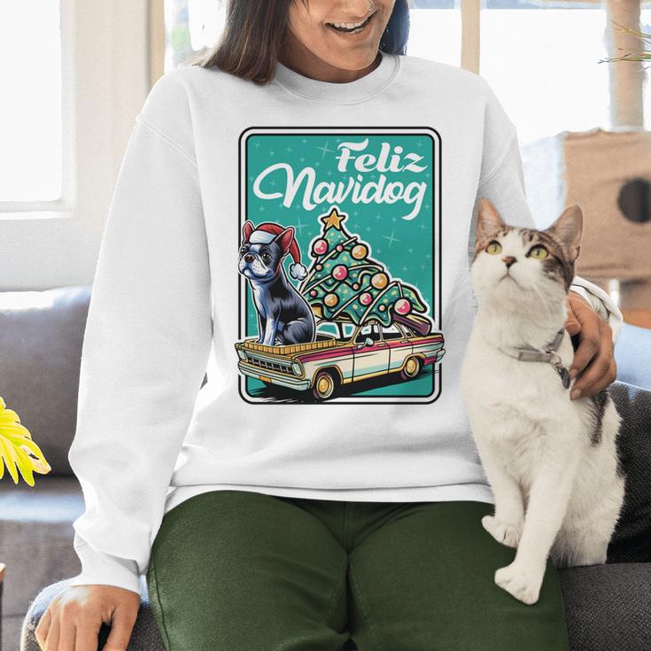 Boston Terrier Merry Christmas Tree Truck Dog X-Mas Women Crewneck Sweatshirt, Boston Terrier Christmas Sweatshirts, gift for family, gift for coworker