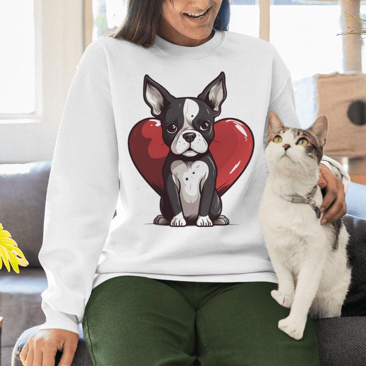 Boston Terrier Mom Dad Bostie Dog Lover Valentines Day Women Crewneck Sweatshirt, Boston Terrier Mom Sweatshirts, Boston Terrier Dad Sweatshirts, gift for family, gift for coworker