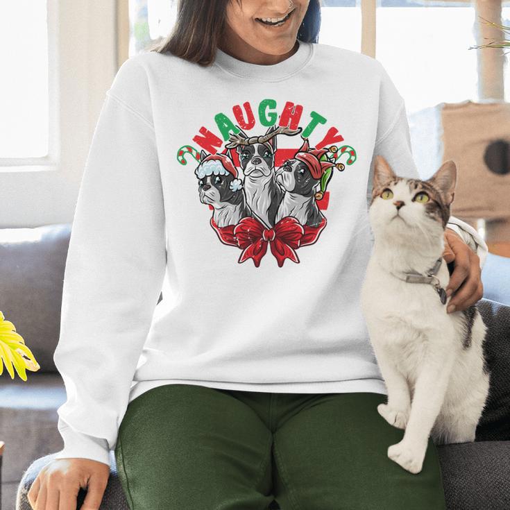Boston Terrier Santa Claus Elf Reindeer Christmas Dog X-Mas Women Crewneck Sweatshirt, Boston Terrier Christmas Sweatshirts, gift for family, gift for coworker