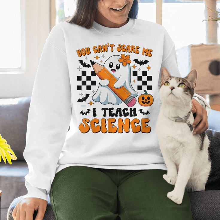 You Can't Scare Me I Teach Science Retro Teacher Halloween Women Crewneck Sweatshirt, Science Teacher Sweatshirts, gift for family, gift for coworker