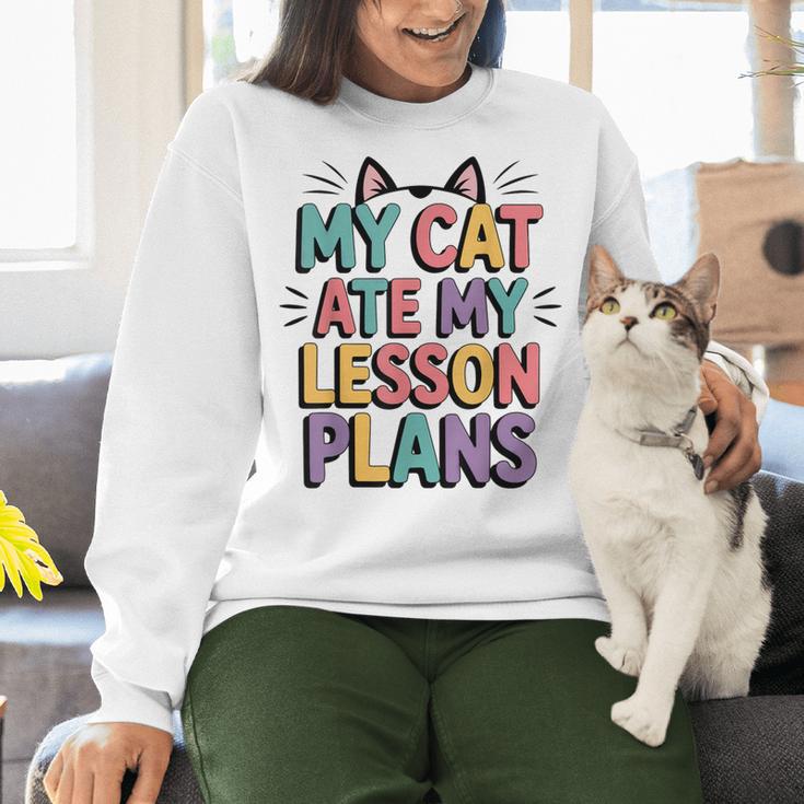 My Cat Ate My Lesson Plans Teacher Cat Humor Women Crewneck Sweatshirt, gift for family, gift for coworker My Cat Ate My Lesson Plans Teacher Cat Humor Women Crewneck Sweatshirt, gift for family, gift for coworker
