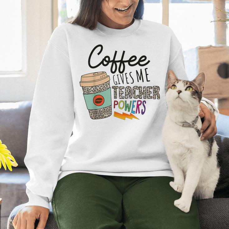 Coffee Gives Me Teacher Power Teacher Elementary Women Women Crewneck Sweatshirt, gift for family, gift for coworker Coffee Gives Me Teacher Power Teacher Elementary Women Women Crewneck Sweatshirt, gift for family, gift for coworker
