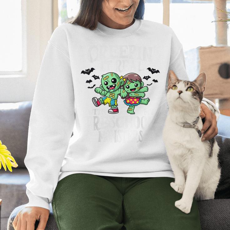 Creepin It Real Monster School Preschool Teacher Halloween Women Crewneck Sweatshirt, gift for family, gift for coworker