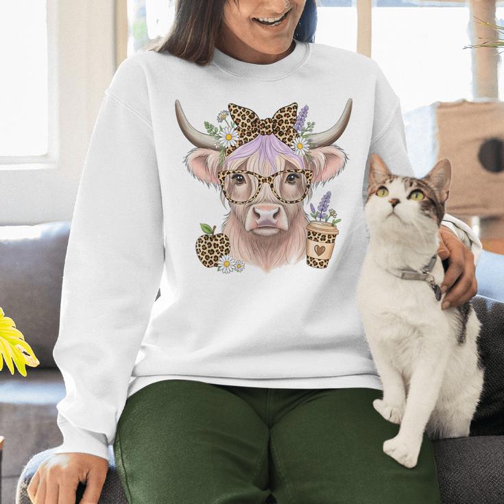 Cute Floral Highland Cow Back To School For Women Teacher Women Crewneck Sweatshirt, gift for family, gift for coworker Cute Floral Highland Cow Back To School For Women Teacher Women Crewneck Sweatshirt, gift for family, gift for coworker