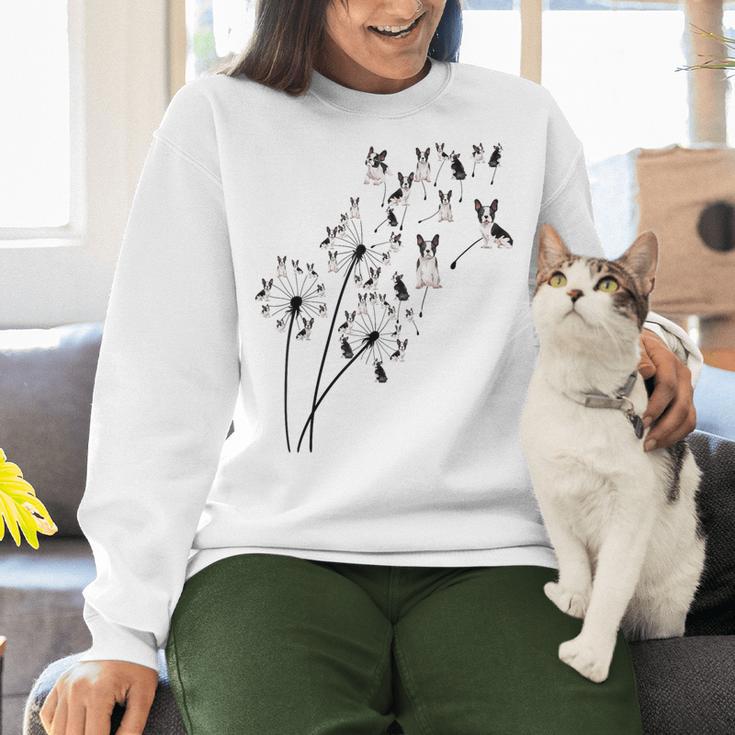 Dandelion Boston Terrier Flower Floral Bostie Tree Women Crewneck Sweatshirt, gift for family, gift for coworker