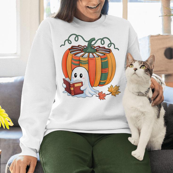 Fall Book Pumpkin Books Ghost Reading Halloween Teacher Women Crewneck Sweatshirt, gift for family, gift for coworker Fall Book Pumpkin Books Ghost Reading Halloween Teacher Women Crewneck Sweatshirt, gift for family, gift for coworker