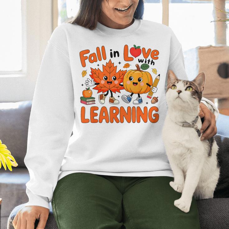 Fall In Love With Learning Thanksgiving Teacher Student Kids Women Crewneck Sweatshirt, gift for family, gift for coworker Fall In Love With Learning Thanksgiving Teacher Student Kids Women Crewneck Sweatshirt, gift for family, gift for coworker