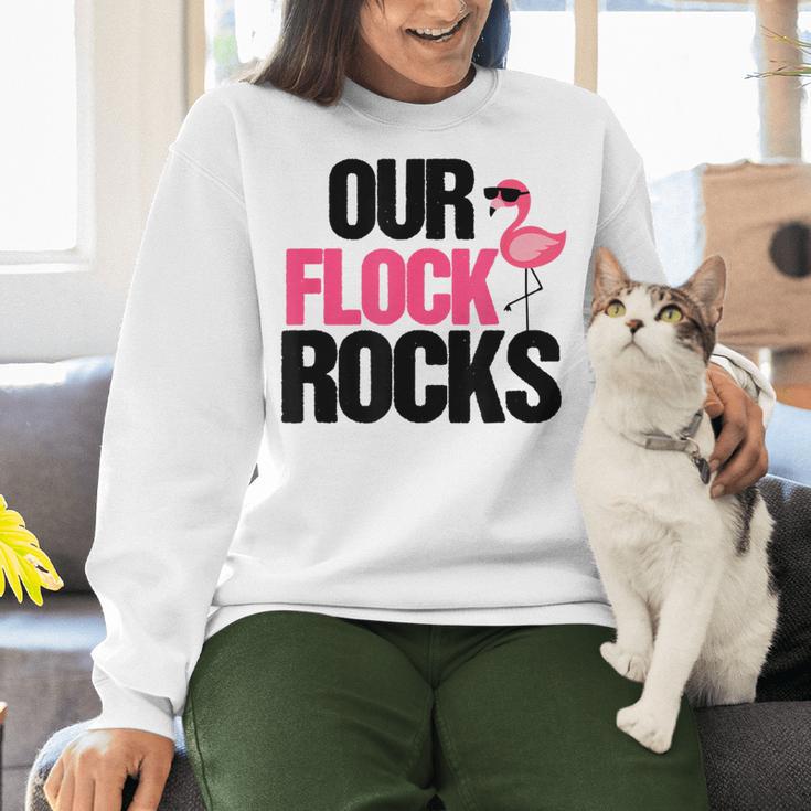 Our Flock Rocks Flamingo Mother's Day Teacher Women Crewneck Sweatshirt, gift for family, gift for coworker Our Flock Rocks Flamingo Mother's Day Teacher Women Crewneck Sweatshirt, gift for family, gift for coworker