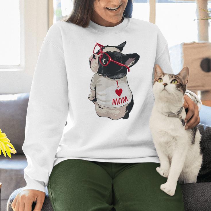 Girls I Heart Mom Love Mama Boston Terrier Dog Lover Women Crewneck Sweatshirt, Boston Terrier Mom Sweatshirts, gift for family, gift for coworker