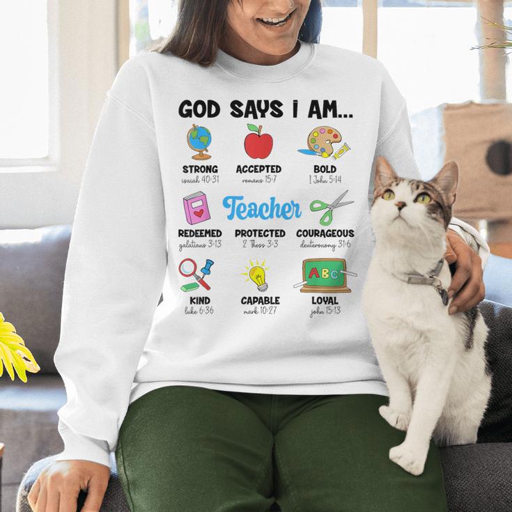 God Says Im Teacher Christian Back To School Religious Women Crewneck Sweatshirt, gift for family, gift for coworker God Says Im Teacher Christian Back To School Religious Women Crewneck Sweatshirt, gift for family, gift for coworker