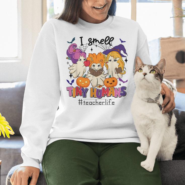 Halloween Teacher Smell a Tiny Human Ghost Spooky Season Women Crewneck Sweatshirt, gift for family, gift for coworker