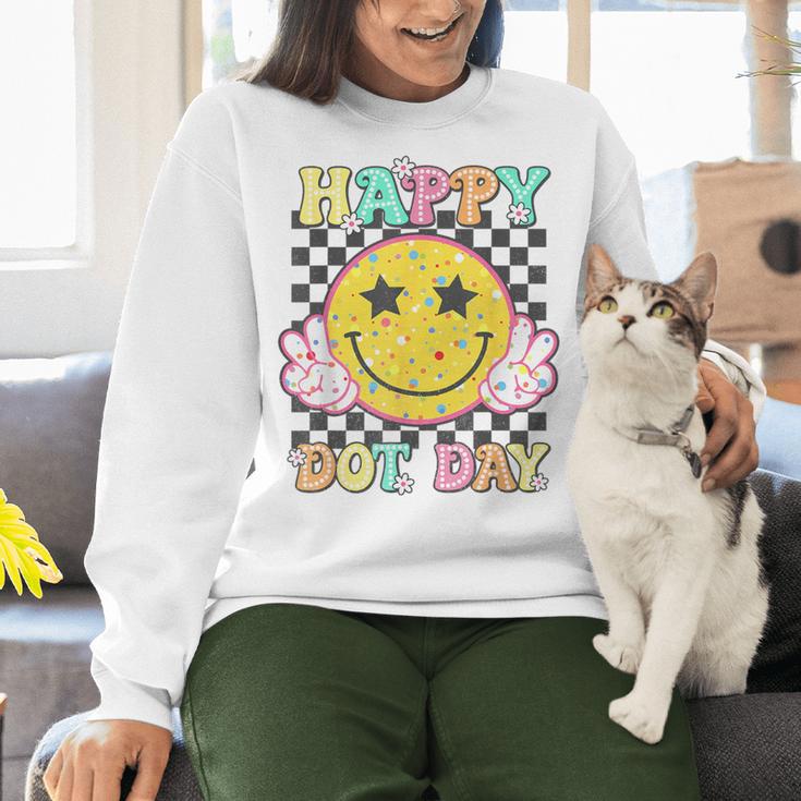 Happy Dot Day Hippie Flowers Smile Face Groovy Teacher Kids Women Crewneck Sweatshirt, Groovy Teacher Sweatshirts, gift for family, gift for coworker Happy Dot Day Hippie Flowers Smile Face Groovy Teacher Kids Women Crewneck Sweatshirt, Groovy Teacher Sweatshirts, gift for family, gift for coworker