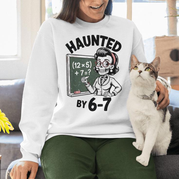 Haunted 67 Skeleton Math Teacher Halloween Costume Math Pun Women Crewneck Sweatshirt, gift for family, gift for coworker