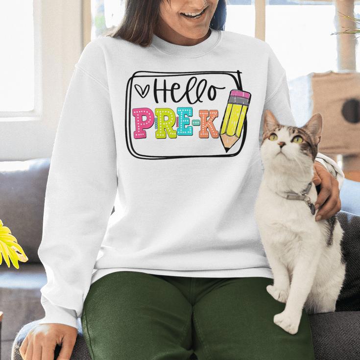 Hello Pre-K Team Preschool Teacher Kids Back To School Women Crewneck Sweatshirt, gift for family, gift for coworker