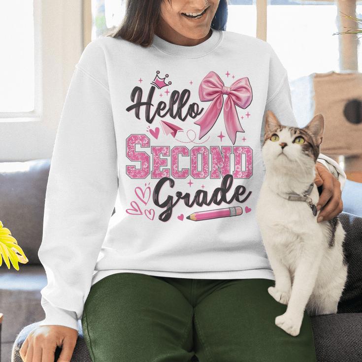 Hello Second Grade First Day Of School Coquette Teacher Girl Women Crewneck Sweatshirt, First Grade Teacher Sweatshirts, gift for family, gift for coworker