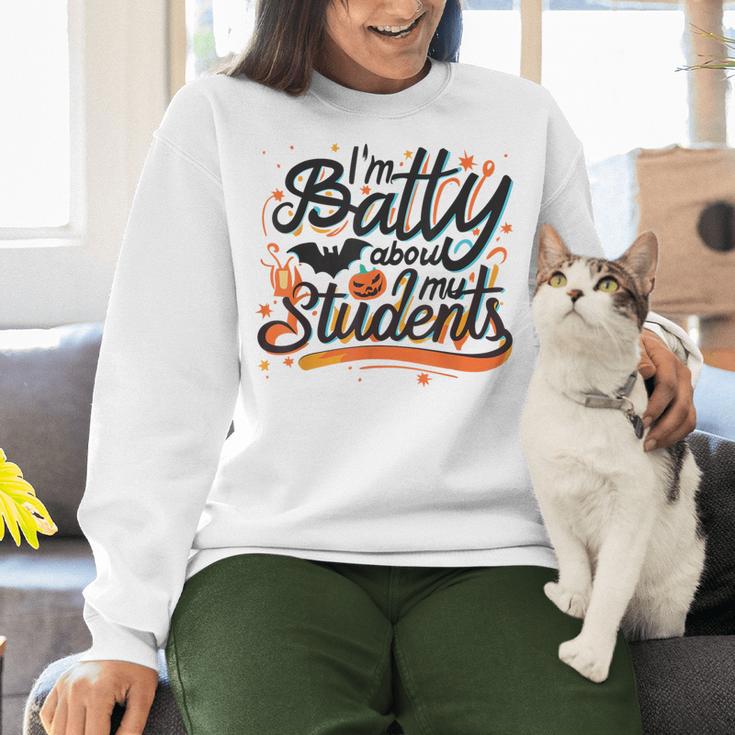 I'm Batty About My Students Watercolor Bat Teacher Halloween Women Crewneck Sweatshirt, gift for family, gift for coworker