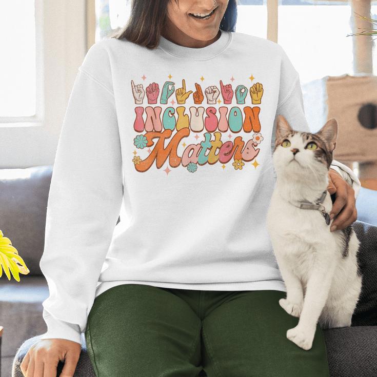 Inclusion Matters Groovy American Sign Language ASL Teacher For Men Women Women Crewneck Sweatshirt, Groovy Teacher Sweatshirts, gift for family, gift for coworker Inclusion Matters Groovy American Sign Language ASL Teacher For Men Women Women Crewneck Sweatshirt, Groovy Teacher Sweatshirts, gift for family, gift for coworker