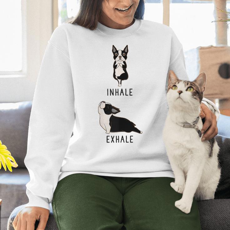 Inhale Exhale Yoga Boston Terrier Tshirt Women Crewneck Sweatshirt, gift for family, gift for coworker