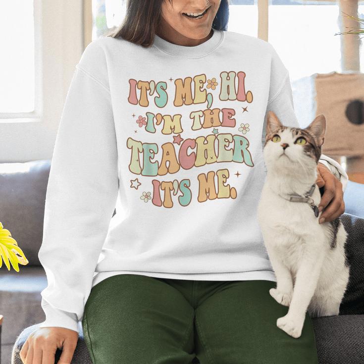 It's Me Hi I'm The Teacher It's Me Groovy Teacher Women Crewneck Sweatshirt, Groovy Teacher Sweatshirts, gift for family, gift for coworker