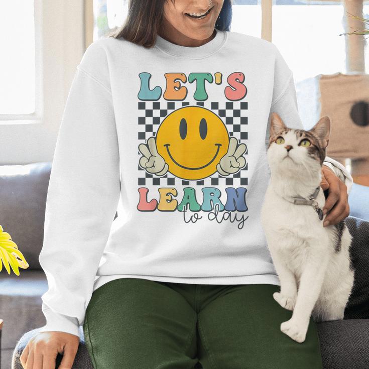 Let's Learn Today Smile Face Back To School For Teacher Kids Women Crewneck Sweatshirt, gift for family, gift for coworker