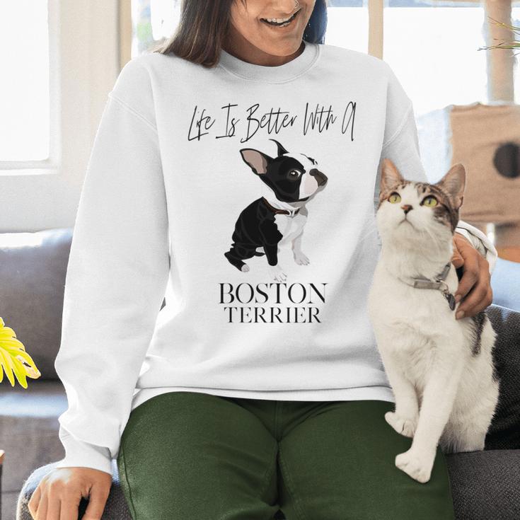 Life Is Better With A Boston Terrier Dog For Lover Women Crewneck Sweatshirt, gift for family, gift for coworker