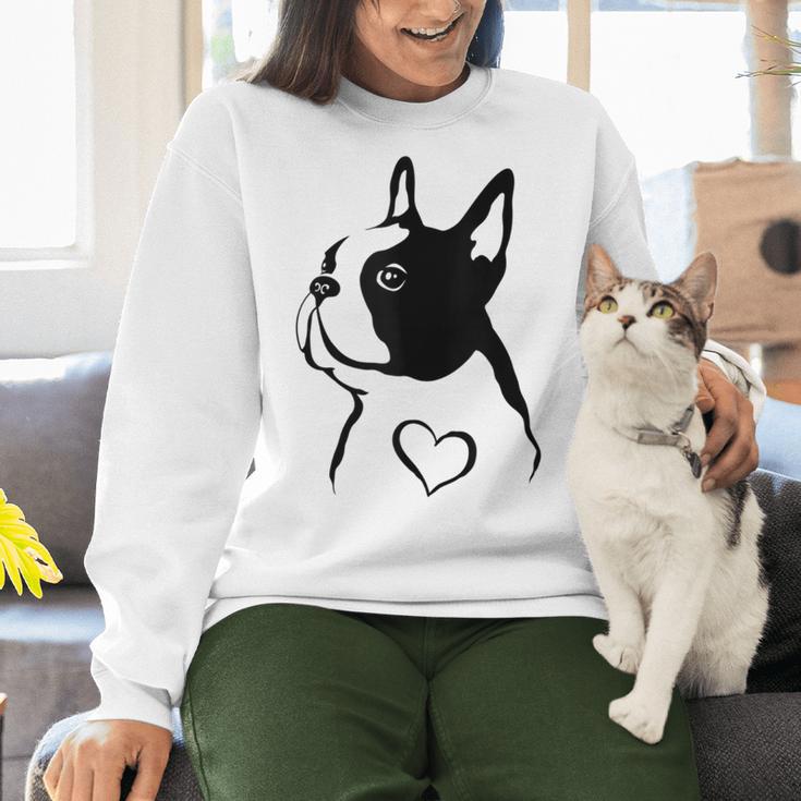 I Love My Boston Terrier Dog With Heart Women Crewneck Sweatshirt, gift for family, gift for coworker