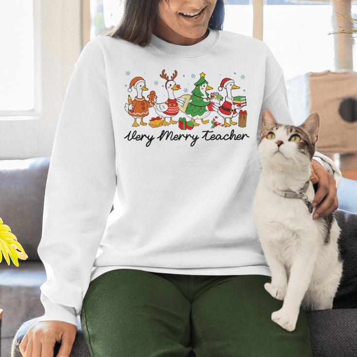 Very Merry Teacher Christmas Goose Silly Holiday Party Women Crewneck Sweatshirt, gift for family, gift for coworker