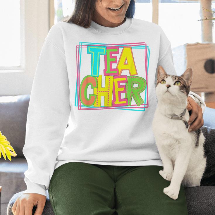 Neon Retro Teacher Cute Teacher Team New Teacher Back To Sch Women Crewneck Sweatshirt, gift for family, gift for coworker Neon Retro Teacher Cute Teacher Team New Teacher Back To Sch Women Crewneck Sweatshirt, gift for family, gift for coworker