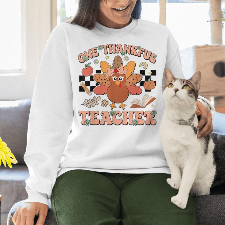 One Thankful Teacher Thanksgiving Retro Groovy Fall Teachers Women Crewneck Sweatshirt, Groovy Teacher Sweatshirts, gift for family, gift for coworker One Thankful Teacher Thanksgiving Retro Groovy Fall Teachers Women Crewneck Sweatshirt, Groovy Teacher Sweatshirts, gift for family, gift for coworker