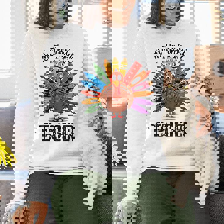 One Thankful Teacher Thanksgiving TurkeyCute Pencil Women Crewneck Sweatshirt, gift for family, gift for coworker