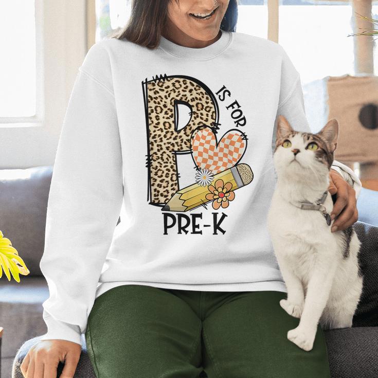P Is For Pre K Teacher Leopard First Day Of School For Men Women Girls Kids Women Crewneck Sweatshirt, gift for family, gift for coworker P Is For Pre K Teacher Leopard First Day Of School For Men Women Girls Kids Women Crewneck Sweatshirt, gift for family, gift for coworker
