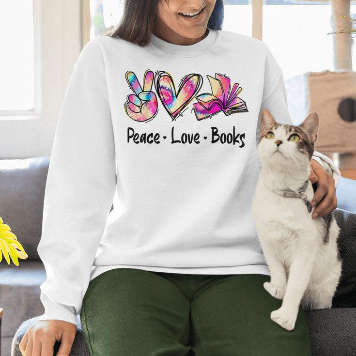 Peace Love Books Librarian Teacher Life Book Library Tie Dye Women Crewneck Sweatshirt, gift for family, gift for coworker Peace Love Books Librarian Teacher Life Book Library Tie Dye Women Crewneck Sweatshirt, gift for family, gift for coworker