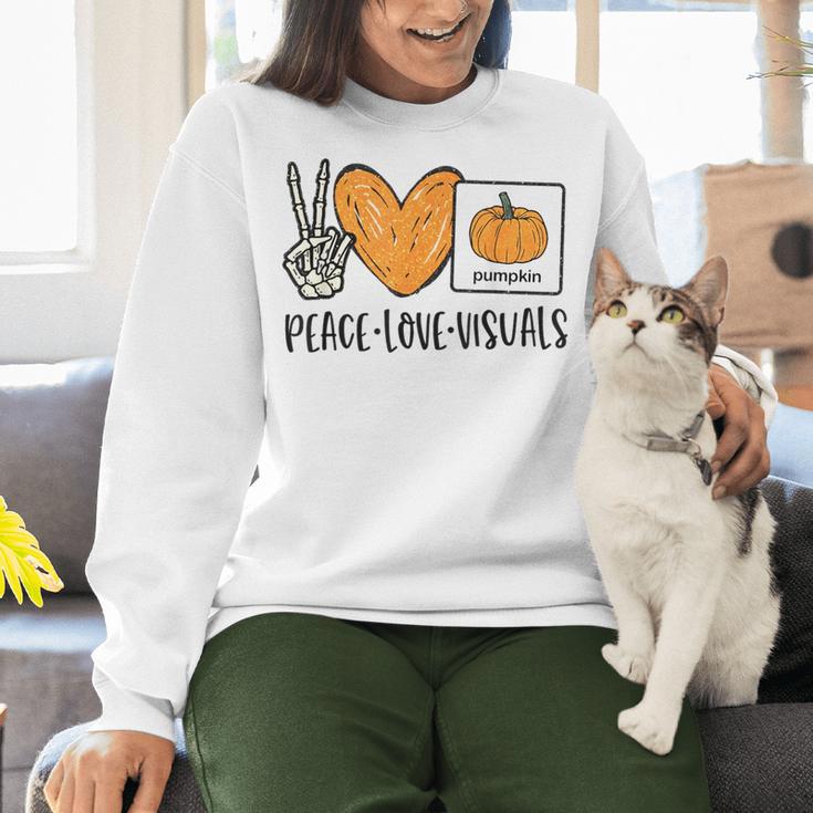 Peace Love Visuals Sped Teacher Pumpkin Skeleton Halloween Women Crewneck Sweatshirt, gift for family, gift for coworker Peace Love Visuals Sped Teacher Pumpkin Skeleton Halloween Women Crewneck Sweatshirt, gift for family, gift for coworker