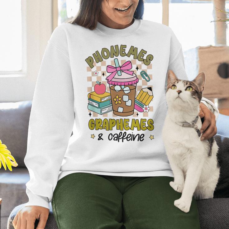 Phonemes Graphemes Caffeine Back To School Reading Teacher Women Crewneck Sweatshirt, gift for family, gift for coworker Phonemes Graphemes Caffeine Back To School Reading Teacher Women Crewneck Sweatshirt, gift for family, gift for coworker