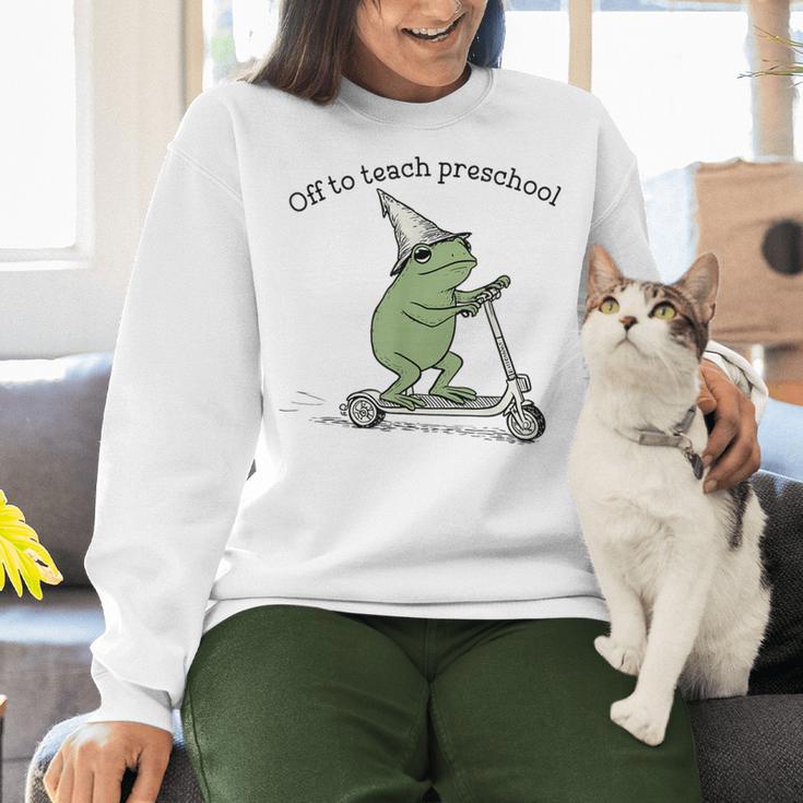 Pre K Grade Teacher Frog Back To School Preschool Women Crewneck Sweatshirt, gift for family, gift for coworker