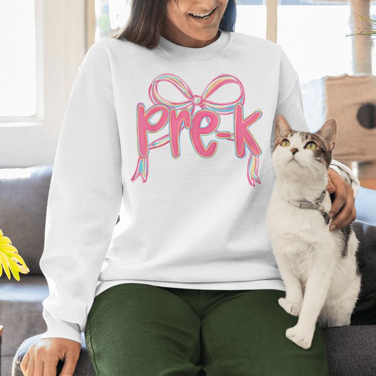Preppy Pre k Back To School Pre-k Teachers Girls Cute Bow Women Crewneck Sweatshirt, gift for family, gift for coworker