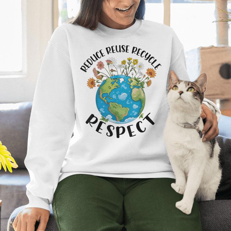 Reduce Reuse Recycle Respect Earth Day Teacher Girl Women Women Crewneck Sweatshirt, gift for family, gift for coworker