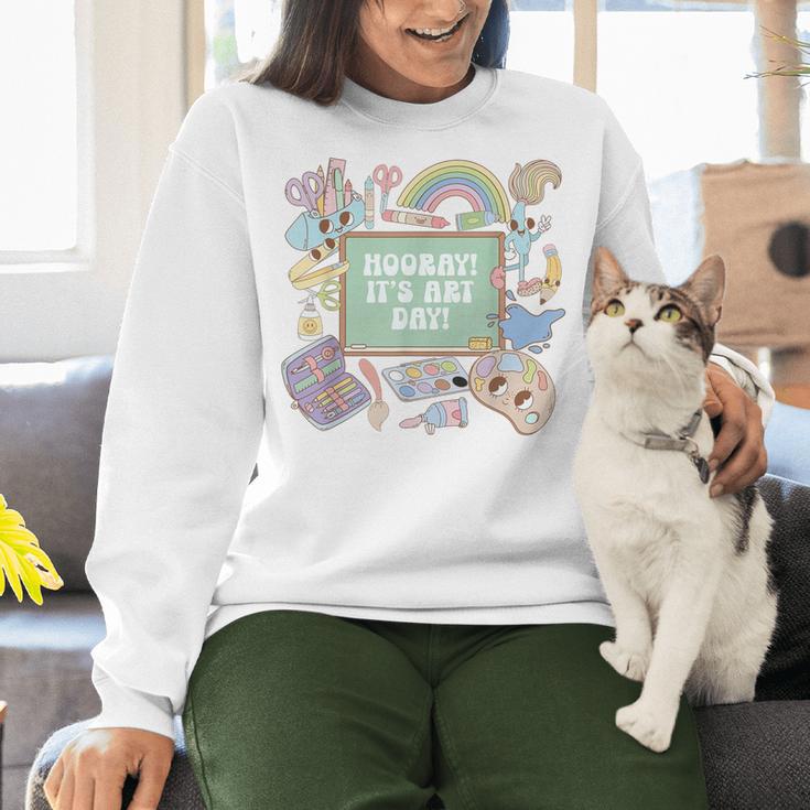 Retro Hooray It's Art Day Art Teacher Back To School Women Women Crewneck Sweatshirt, gift for family, gift for coworker