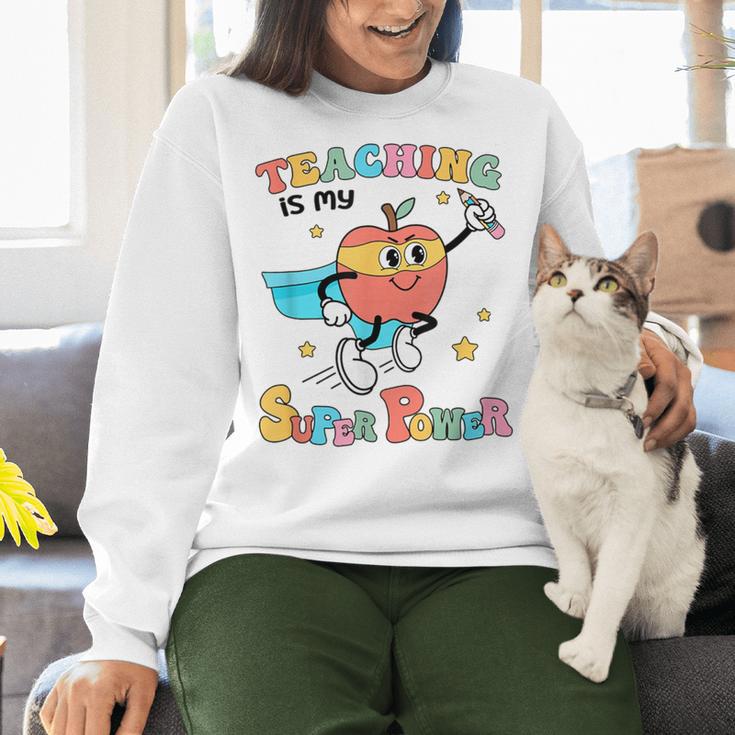 Retro Teaching Is My Superpower Apple Teacher Appreciation Women Crewneck Sweatshirt, gift for family, gift for coworker Retro Teaching Is My Superpower Apple Teacher Appreciation Women Crewneck Sweatshirt, gift for family, gift for coworker