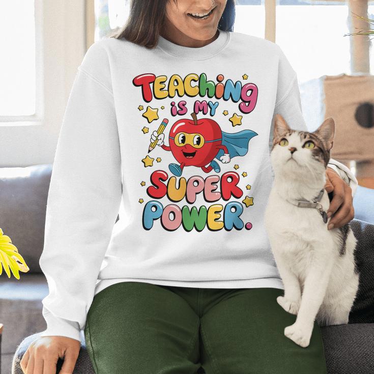 Retro Teaching Is My Superpower Apple Teacher Appreciation Women Crewneck Sweatshirt, gift for family, gift for coworker Retro Teaching Is My Superpower Apple Teacher Appreciation Women Crewneck Sweatshirt, gift for family, gift for coworker
