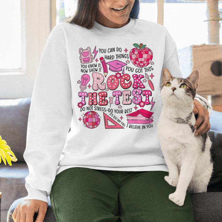 Rock The Test Testing Day Don't Stress Do Your Best Teacher For Men Women Girls Kids Women Crewneck Sweatshirt, gift for family, gift for coworker