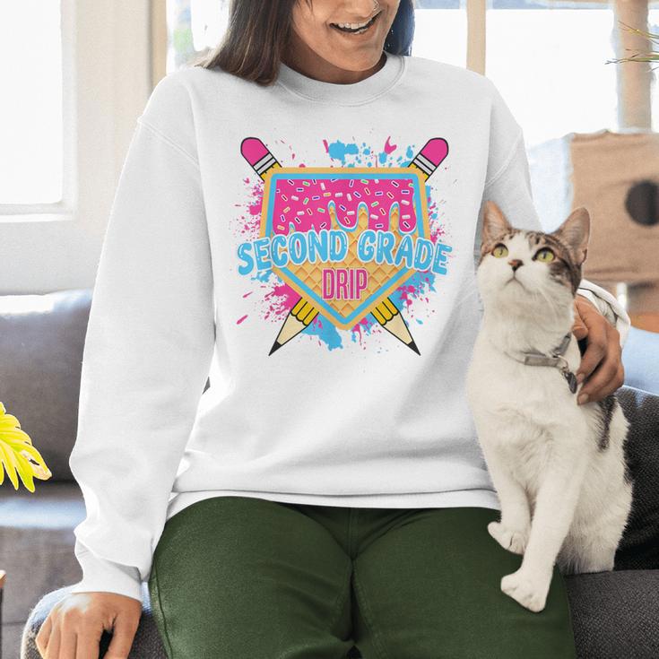 Second Grade Drip Ice Cream Home Plate Baseball Teachers Kid Women Crewneck Sweatshirt, gift for family, gift for coworker Second Grade Drip Ice Cream Home Plate Baseball Teachers Kid Women Crewneck Sweatshirt, gift for family, gift for coworker
