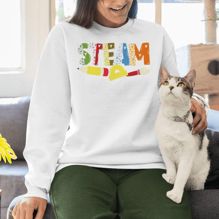 Steam Teacher Science Tech Engineering Arts Maker Women Crewneck Sweatshirt, Science Teacher Sweatshirts, gift for family, gift for coworker