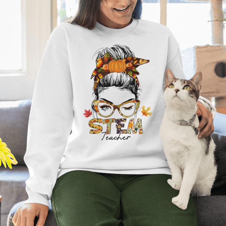 STEM Teacher Messy Bun Fall Vibes Autumn Thanksgiving Men Women Women Crewneck Sweatshirt, gift for family, gift for coworker STEM Teacher Messy Bun Fall Vibes Autumn Thanksgiving Men Women Women Crewneck Sweatshirt, gift for family, gift for coworker