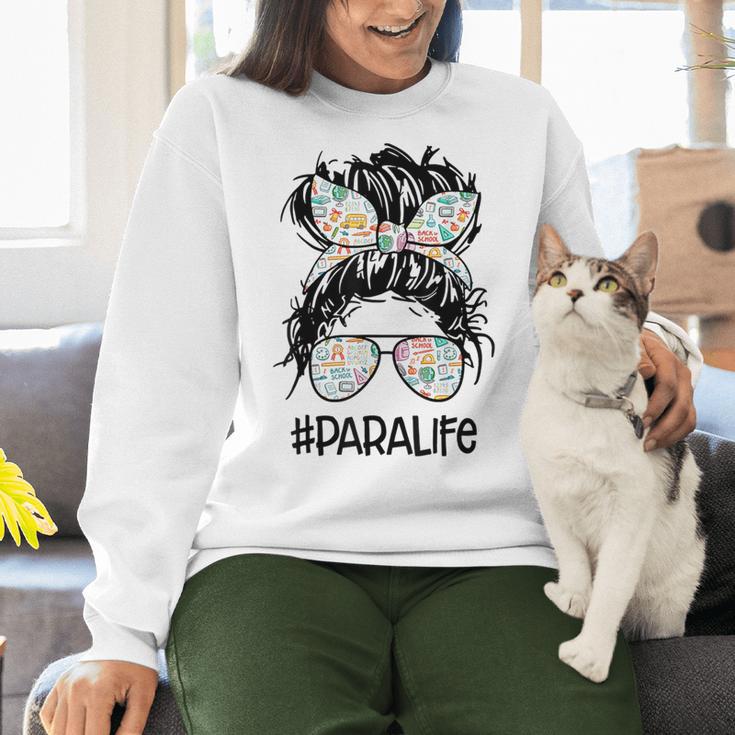 Teacher Para Life Tee Paraprofessional Cute Messy Bun Women Crewneck Sweatshirt, gift for family, gift for coworker
