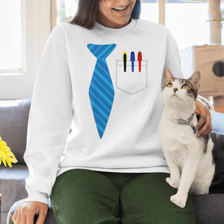 Teacher Tie & Pocket Protector Costume School Women Crewneck Sweatshirt, gift for family, gift for coworker